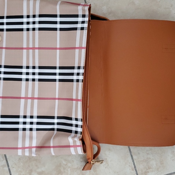 Limited Ed. Loulu Pink Beige Black White Plaid Backpack Bag - Picture 9 of 13